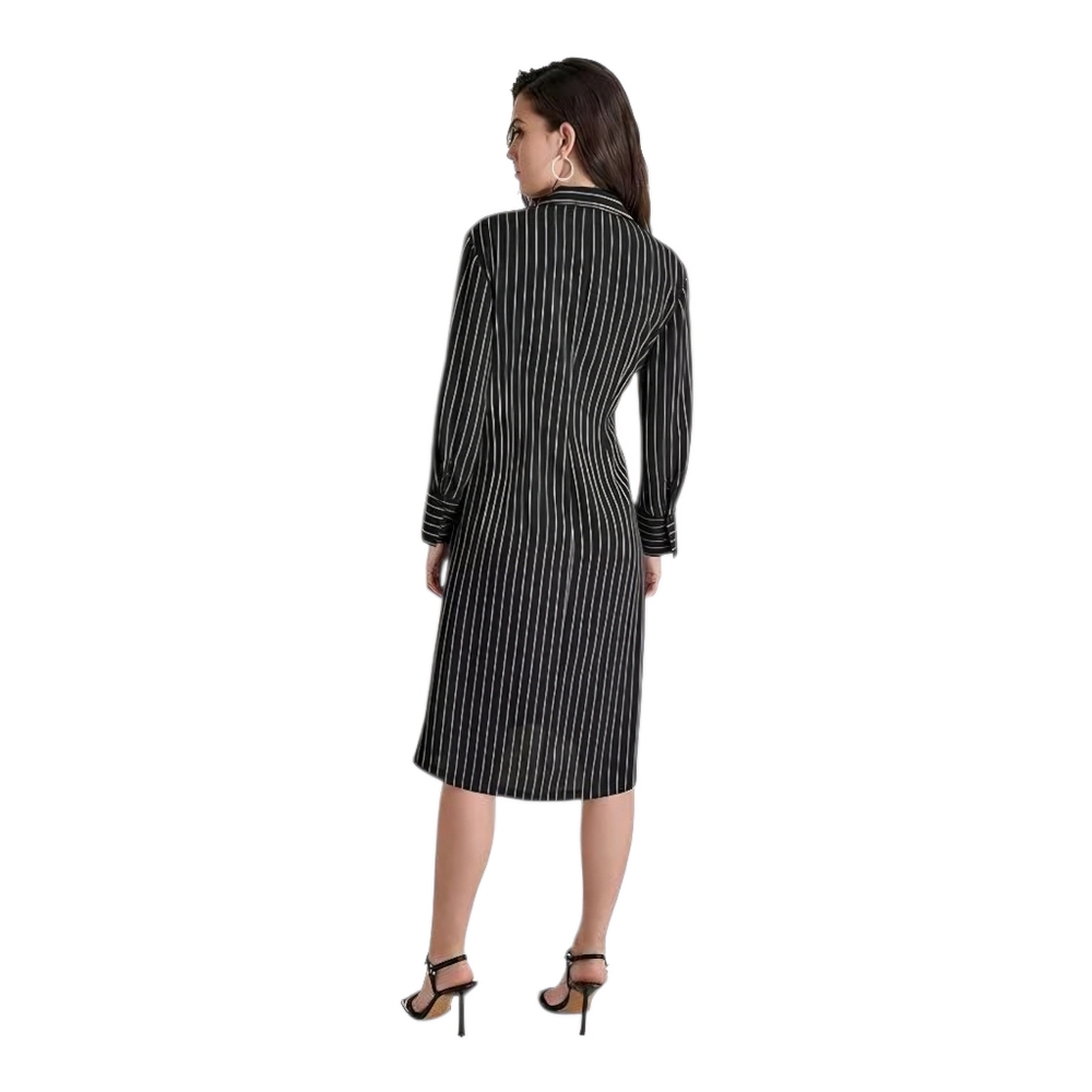 DKNY Women's Striped Twist-Front Collared Dress Black Size 4 - Picture 5 of 5